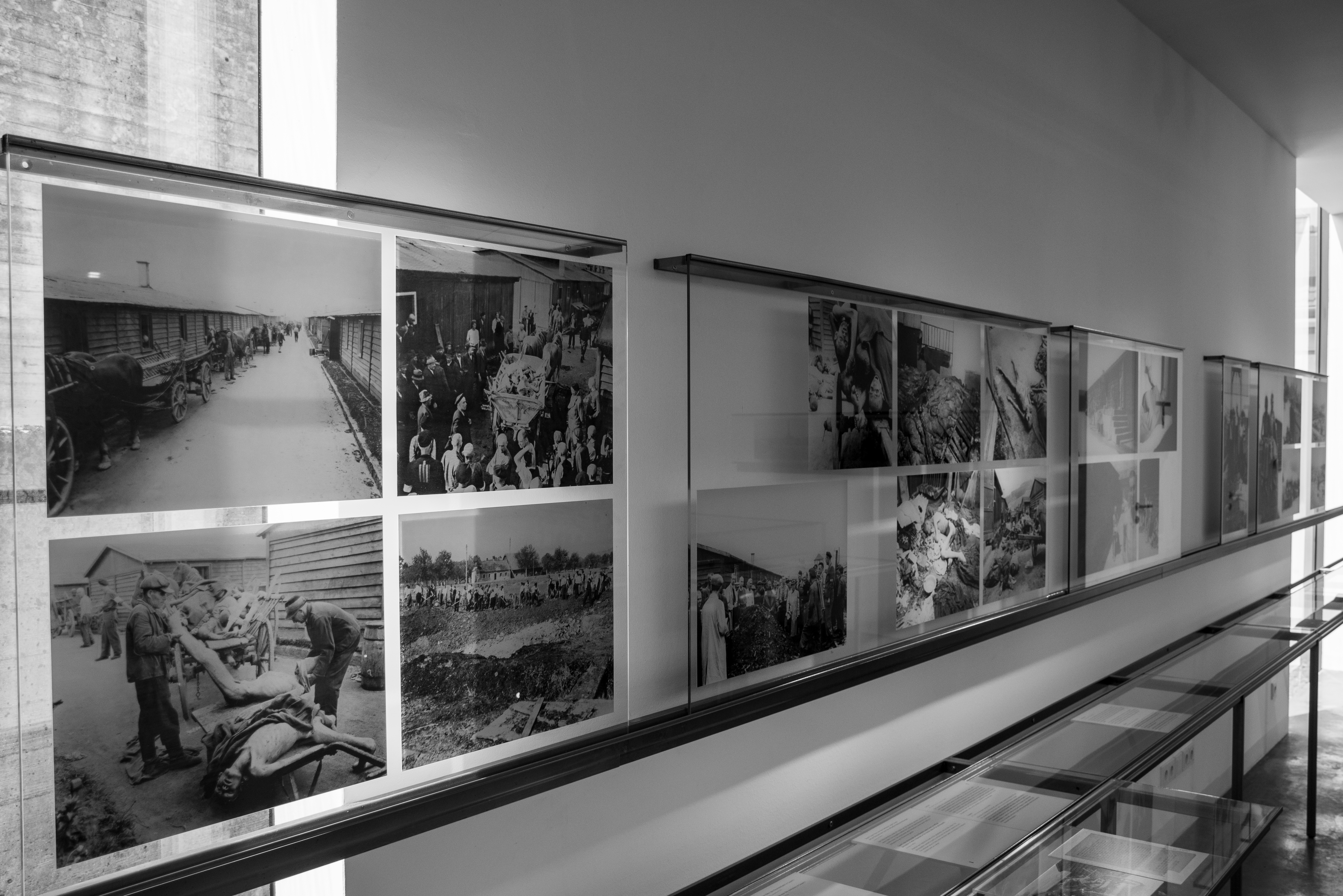 Photographs inside the Gusen memorial showing the camp as the liberators found it in 1945